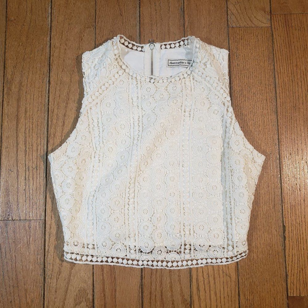 Abercrombie & Fitch Women's Ecru Crochet Lace Crop Top